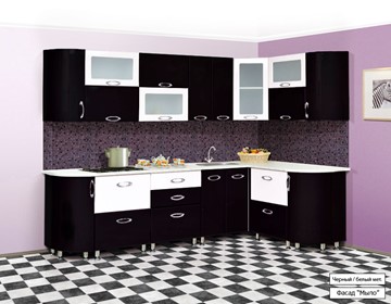 Кухонный угловой гарнитур Мыло 128 2700х1500, цвет Черный/Белый металлик в Новосибирске - предосмотр