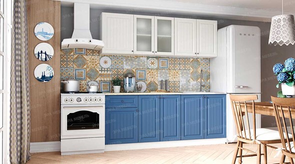 Модульный кухонный гарнитур Хозяюшка Магнолия-деним 2,0 м МДФ в Новосибирске - изображение