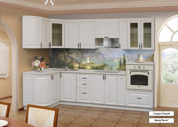 Угловая кухня Веста 1330х2800, цвет Сандал белый в Новосибирске - изображение