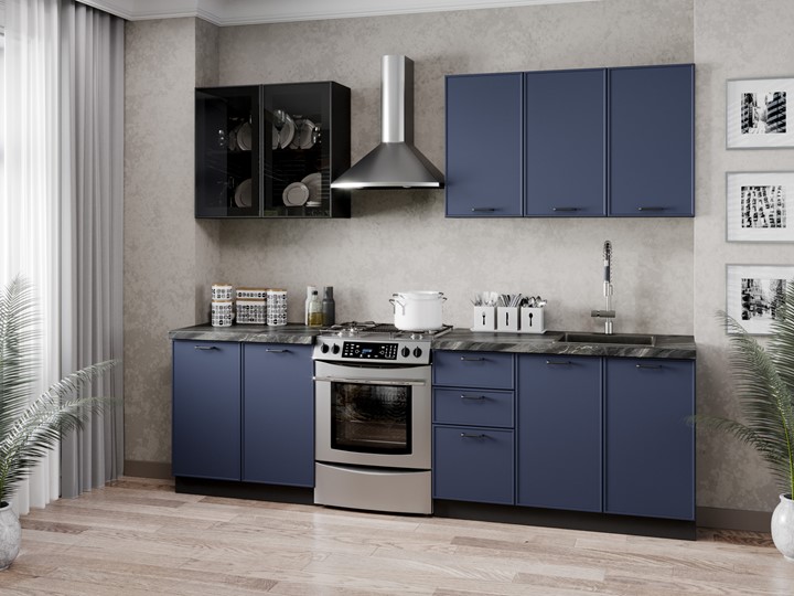 Кухонный гарнитур 2600 Индиго, Черный/Темно-синий в Новосибирске - изображение