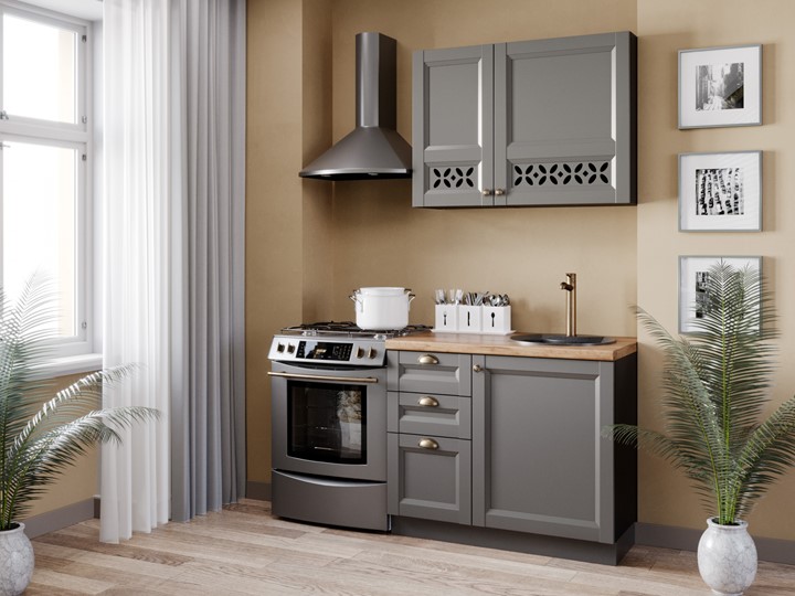 Кухонный гарнитур Амели-3 1600, Чёрный/Оникс серый в Новосибирске - изображение