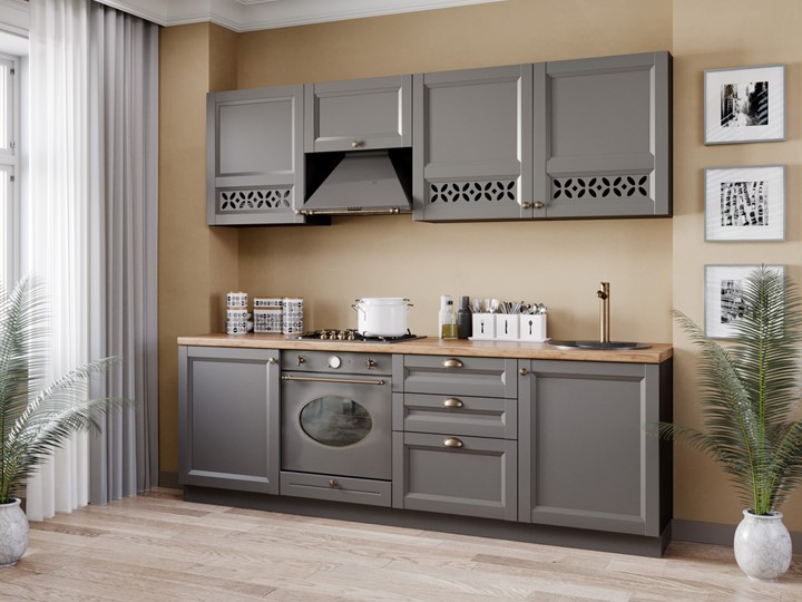 Кухонный гарнитур Амели-3 2400, Чёрный/Оникс серый в Новосибирске - изображение