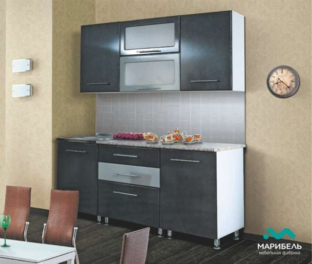 Кухонный гарнитур Мыло 224 2000х718, цвет Черный/Белый металлик в Бердске - изображение 2