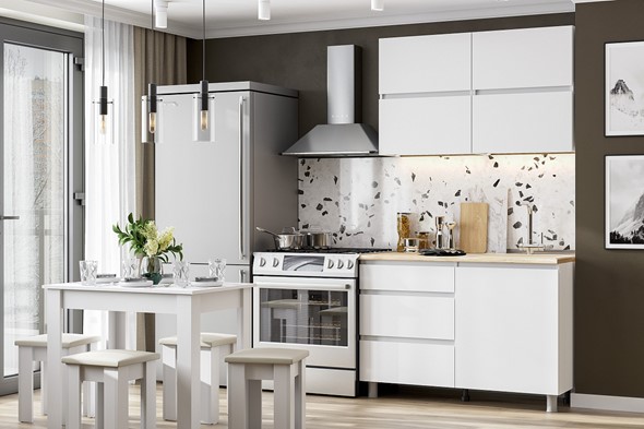 Гарнитур кухонный Токио 1200, белый текстурный/белый текстурный/тростник в Новосибирске - изображение