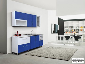 Гарнитур кухонный Мыло 224 2000х918, цвет Синий/Белый металлик в Бердске