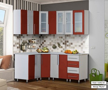Кухонный угловой гарнитур Мыло 224 1800х1400, цвет Бордо/Серебристый металлик в Новосибирске