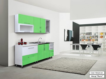 Модульная кухня Мыло 224 2000х718, цвет Салат/Белый металлик в Бердске