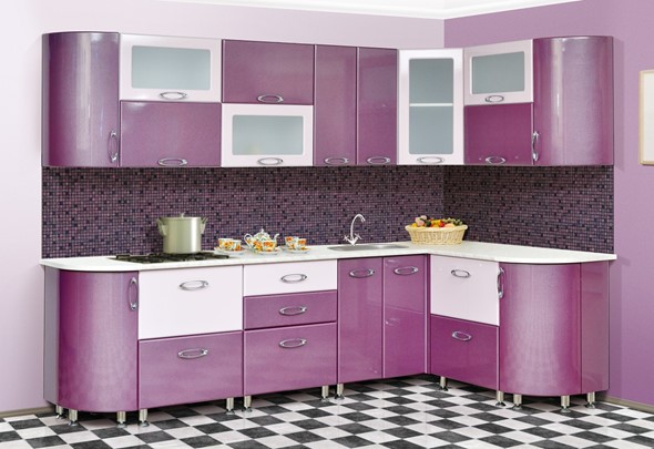 Угловая кухня Мыло 128 2700х1500, цвет Фиолет/Пастель фиолет в Новосибирске - изображение