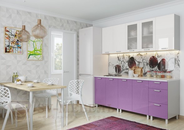 Кухонный гарнитур угловой Модерн, белый глянец/фиолетовый металлик в Новосибирске - изображение