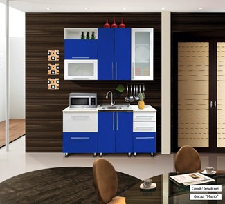 Кухня Мыло 224 1600х718, цвет Синий/Белый металлик в Новосибирске