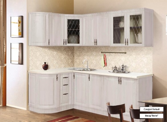 Угловой кухонный гарнитур Веста 1330х2200, цвет Сандал белый в Новосибирске - изображение