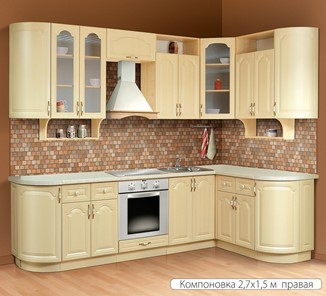 Угловой кухонный гарнитур Классика 2700х1500, цвет Дуб беленый в Новосибирске