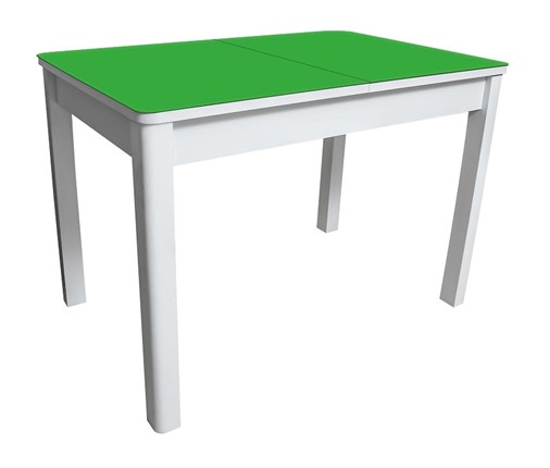 Кухонный раскладной стол Айсберг-02 СТ2, белое ЛДСП/стекло зеленое/прямые массив белый в Новосибирске - изображение