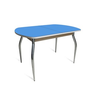Кухонный раскладной стол ПГ-01 СТ2, дуб молочный/синие стекло/35 хром гнутые металл в Новосибирске - предосмотр 1