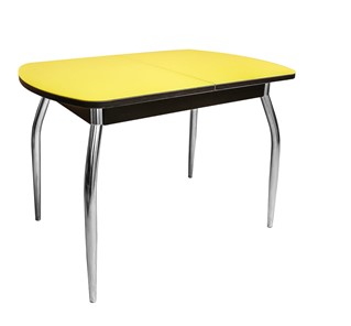 Кухонный стол раздвижной ПГ-01 СТ2, венге/желтое стекло/35 хром гнутые металл в Бердске