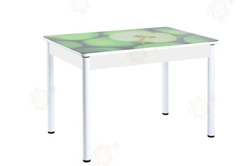 Кухонный стол раскладной Айсберг-02 СТФ, белое лдсп/зеленые яблоки/ноги крашеные в Новосибирске - предосмотр