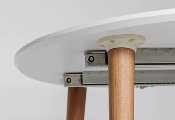 Кухонный раздвижной круглый стол Белая Эмаль д. 90 см МДФ ножки светлый орех в Новосибирске - предосмотр 3