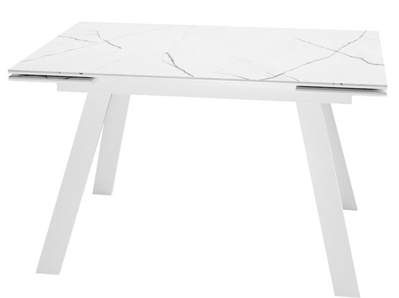Обеденный раздвижной стол DikLine SKM140 Керамика Белый мрамор/подстолье белое/опоры белые (2 уп.) в Новосибирске - изображение