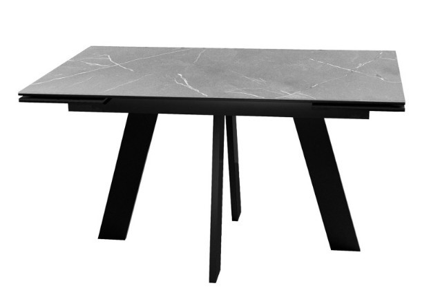 Стол раздвижной DikLine SKM140 Керамика серый мрамор/подстолье черное/опоры черные (2 уп.) в Бердске - изображение 1