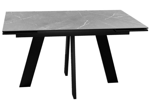 Стол раздвижной DikLine SKM140 Керамика серый мрамор/подстолье черное/опоры черные (2 уп.) в Бердске - изображение