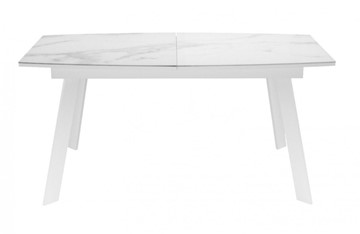 Кухонный раздвижной стол Dikline XLS160 мрамор белый глянец/ножки белые в Новосибирске - предосмотр 1