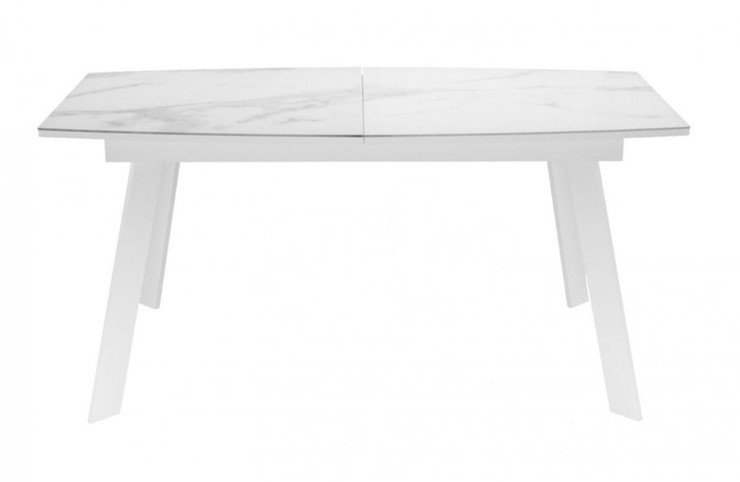 Кухонный раздвижной стол Dikline XLS160 мрамор белый глянец/ножки белые в Новосибирске - изображение 1