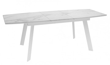 Кухонный раздвижной стол Dikline XLS160 мрамор белый глянец/ножки белые в Новосибирске - предосмотр 2