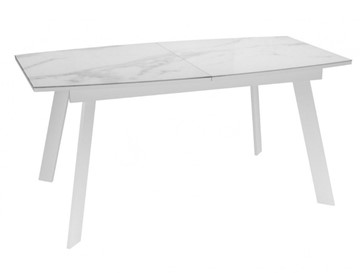 Кухонный раздвижной стол Dikline XLS160 мрамор белый глянец/ножки белые в Бердске