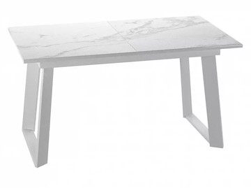 Кухонный стол раздвижной Dikline ZLS140 Мрамор белый глянец/ножки белые в Новосибирске - предосмотр