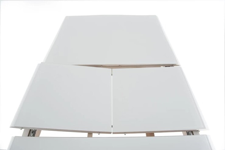 Обеденный раздвижной стол Кабриоль GLASS 1200х800, (Тон 9 - Эмаль белая + Белое стекло) в Новосибирске - изображение 4