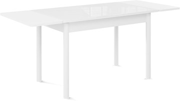 Кухонный раскладной стол Милан-1 EVO, ноги металлические белые, стекло белое/серый в Новосибирске - предосмотр 1