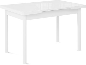 Кухонный раскладной стол Милан-1 EVO, ноги металлические белые, стекло белое/серый в Новосибирске - предосмотр