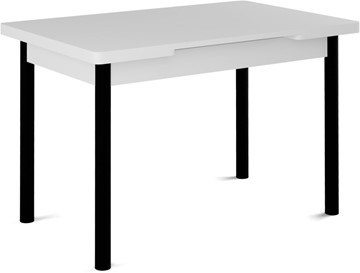 Кухонный раскладной стол Милан-1 EVO, ноги металлические черные, белый цемент в Новосибирске - предосмотр