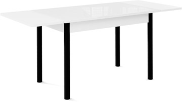 Раздвижной стол Милан-1 EVO, ноги металлические черные, стекло белое/серый в Новосибирске - предосмотр 1