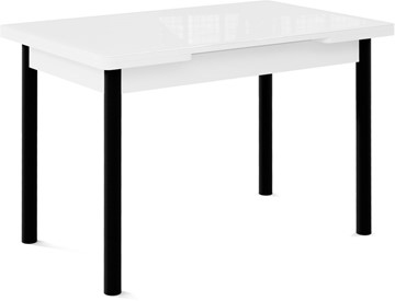 Кухонный раскладной стол Кубика Милан-2 EVO, ноги черные, стекло белое/белый в Новосибирске