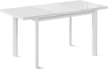 Кухонный раздвижной стол Нагано-1G (ноги металлические белые, стекло cristal/белый цемент) в Новосибирске - предосмотр 1
