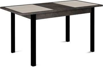 Кухонный стол раскладной Ницца-2 ПЛ (ноги черные, плитка бежевая/серый камень) в Новосибирске - предосмотр 1