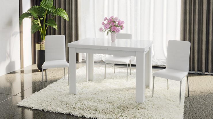Кухонный раскладной стол Норман тип 1, цвет Белый/Стекло белый глянец в Бердске - изображение 4