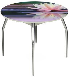 Обеденный раздвижной стол Ривьера - Круг, ноги метал. крашеные №24, ФП (Цветы №50) в Новосибирске