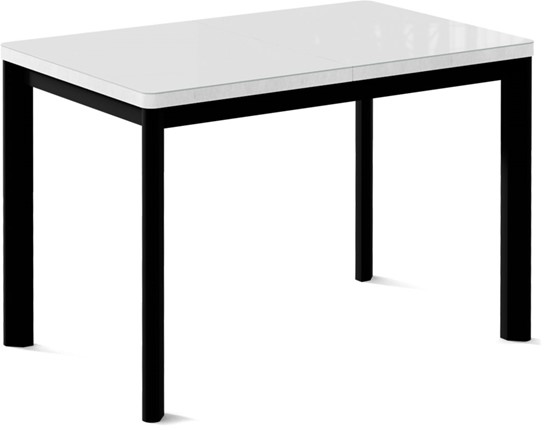 Кухонный раздвижной стол Токио-1G (ноги металлические черные, cтекло cristal/белый цемент) в Новосибирске - изображение
