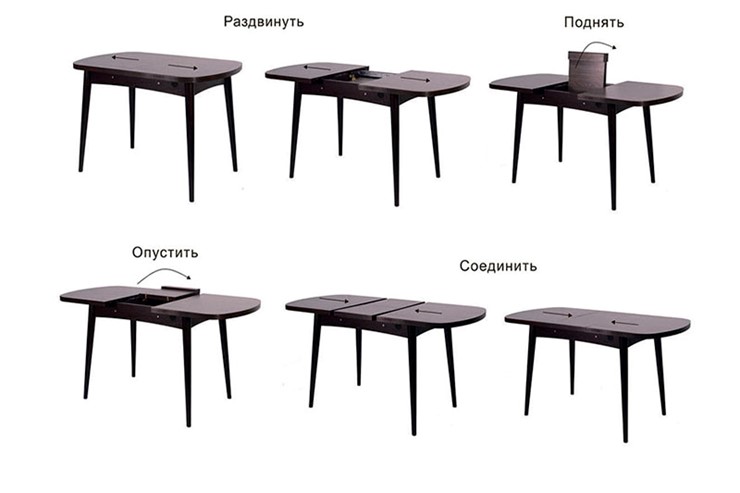 Кухонный раздвижной стол Ялта с цилиндрическими опорами Венге/Ясень Анкор темный в Новосибирске - изображение 1