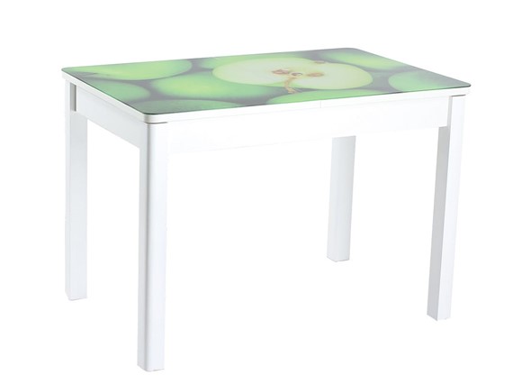 Кухонный раздвижной стол Айсберг-02 СТФ, белое лдсп/зеленые яблоки/40 прямые массив белые в Новосибирске - изображение
