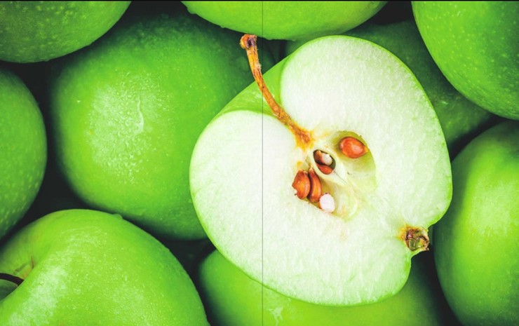 Обеденный раздвижной стол Айсберг-01 СТФ, белый/фотопечать зеленые яблоки/ноги хром круглые в Новосибирске - изображение 2