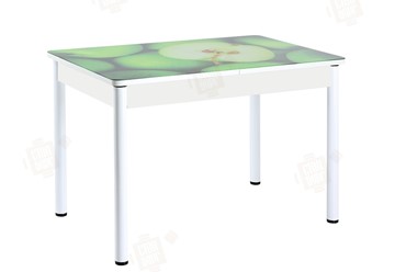 Кухонный стол раскладной Айсберг-01 СТФ, белый/фотопечать зеленые яблоки/ноги крашеные в Новосибирске - предосмотр