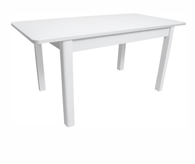 Кухонный стол раскладной Айсберг-07 СТ1, белое ЛДСП/стекло белое/прямые массив белый в Новосибирске - изображение 1
