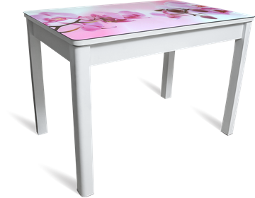 Кухонный стол раскладной Айсберг мини СТФ, белое лдсп/орхидея/40 прямые массив белые в Новосибирске