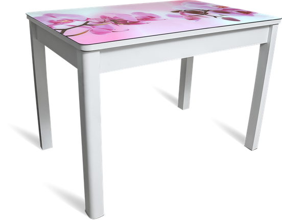 Кухонный стол раскладной Айсберг мини СТФ, белое лдсп/орхидея/40 прямые массив белые в Новосибирске - изображение