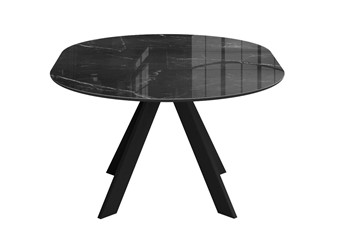 Небольшой стол раздвижной DikLine SFC110 d1100 стекло Оптивайт Черный мрамор/подстолье черное/опоры черные в Новосибирске