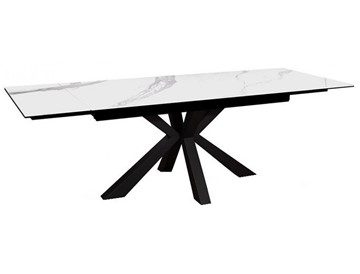 Стол обеденный раздвижной DikLine SFE140 Керамика Белый мрамор/подстолье черное/опоры черные (2 уп.) в Бердске