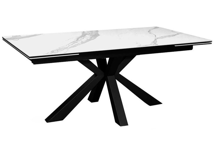 Стол обеденный раздвижной DikLine SFE160 Керамика Белый мрамор/подстолье черное/опоры черные (2 уп.) в Бердске - изображение 1
